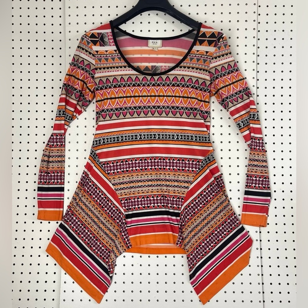 ECI Woman New York Asymmetrical Paisley Pullover‎ Top 3/4-Sleeves, Tunic Size S
